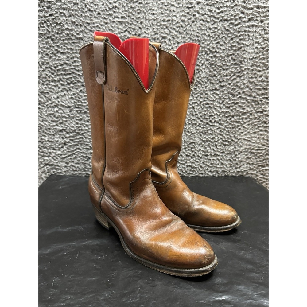 Vintage L.L.BEAN Distressed Brown/Gold Engineer Western Cowboy Boots‎ SIZE 8.5